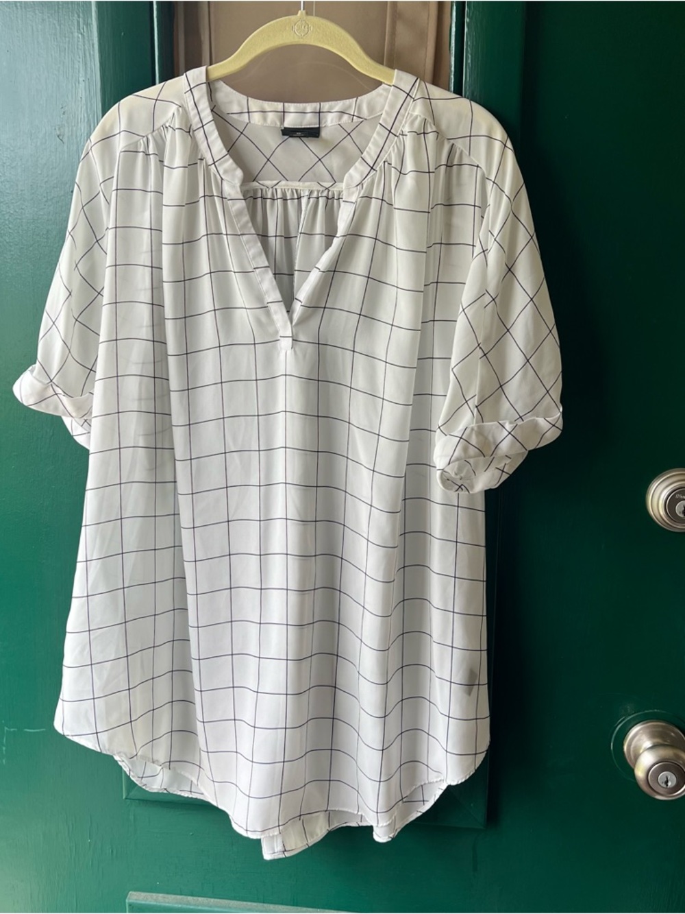 Worthington White Tunic with Black Windowpane Grid